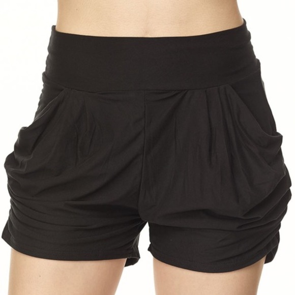 New Mix Pants - Black Only! High Waisted Wide Band Harem Shorts